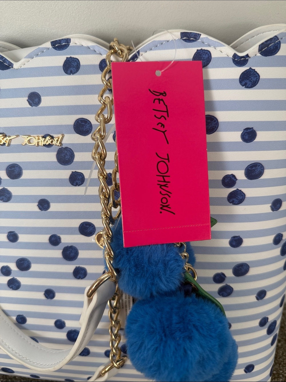 Betsey Johnson Blueberry Scalloped Tote with Gold Chain Handles - Picture 3 of 3